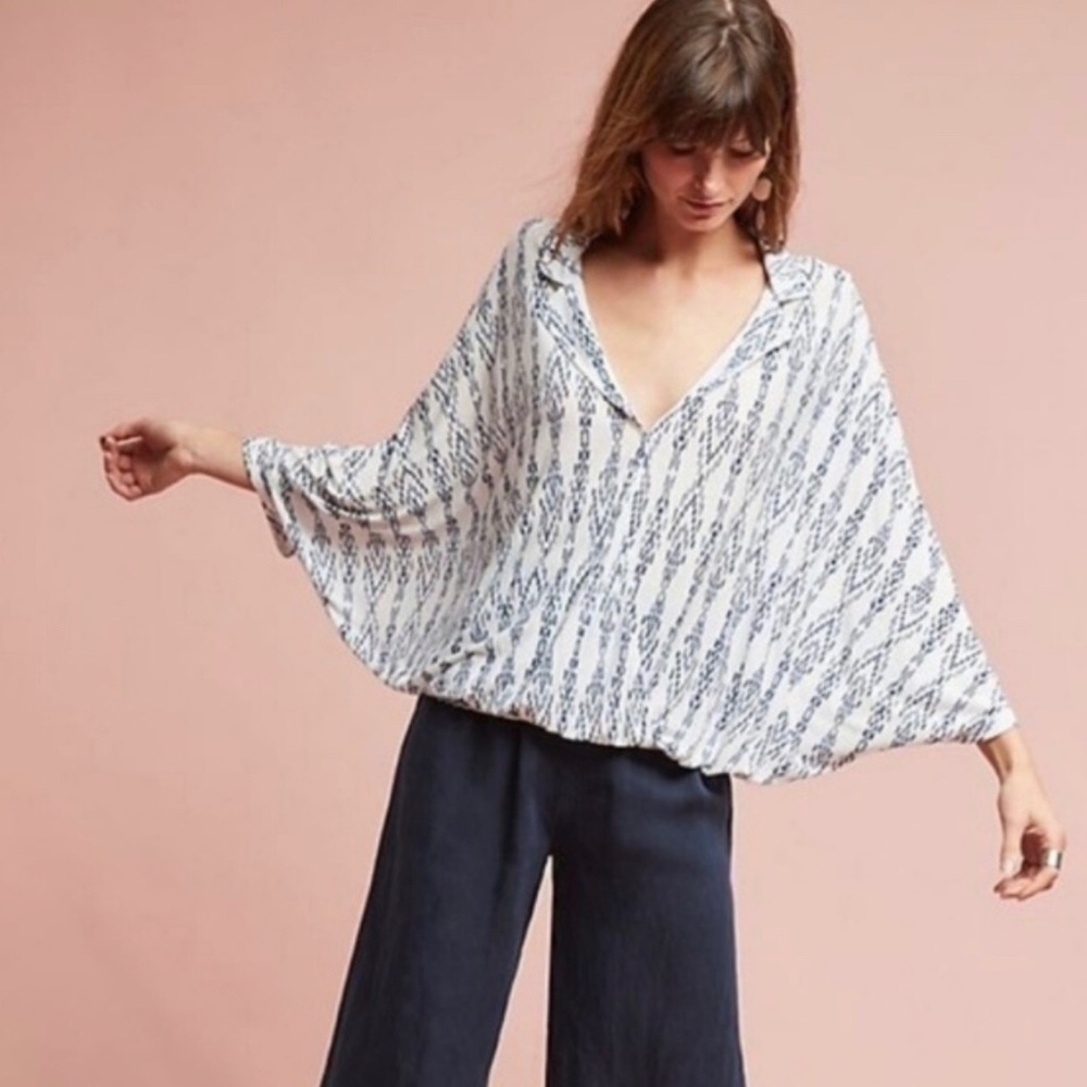 Anthropologie Postmark Geometric Faux Wrap Top